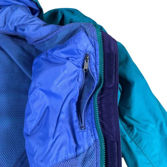 VTG Patagonia Long Jacket Full Zip Turquoise Adult Sz Large Hood Zip Pockets - Picture 12 of 15